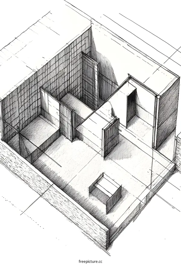 Hand Drawn Architectural Sketch of a Modern House Interior
