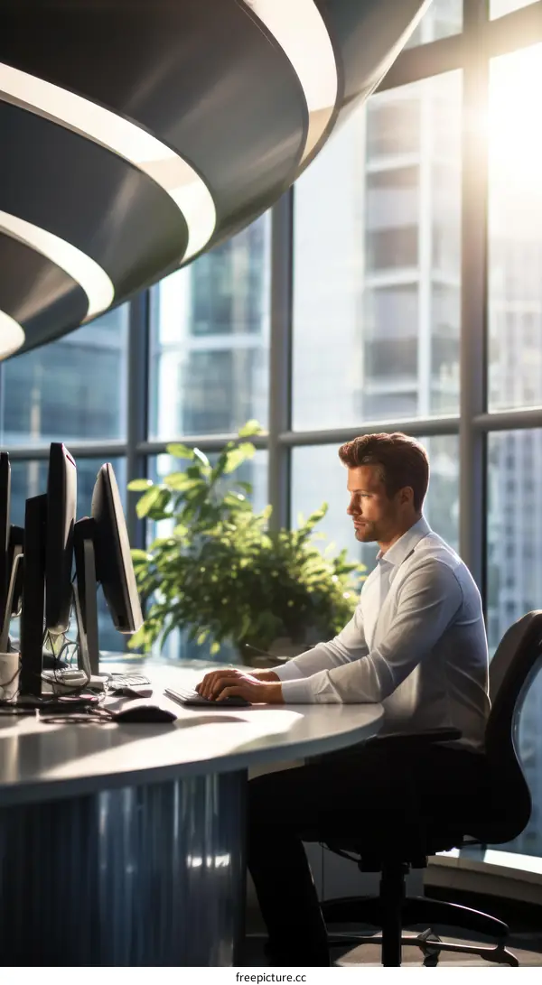 Businessman working on computer in modern office