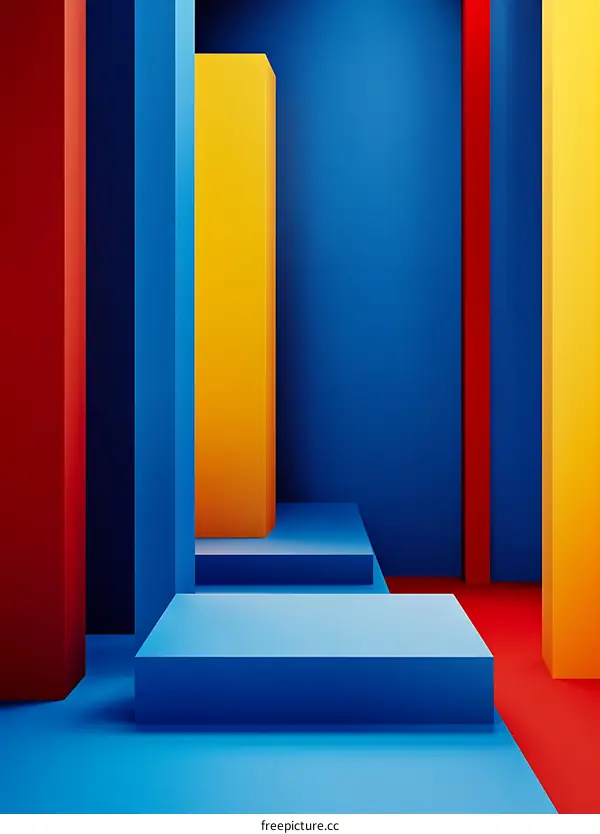 Abstract Minimalist Geometric Shapes Blue Yellow Red Background