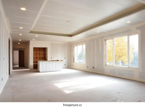 Under Construction Interior Room with Large Windows