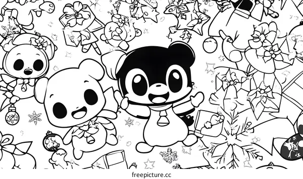 Cute Christmas Bear Coloring Page