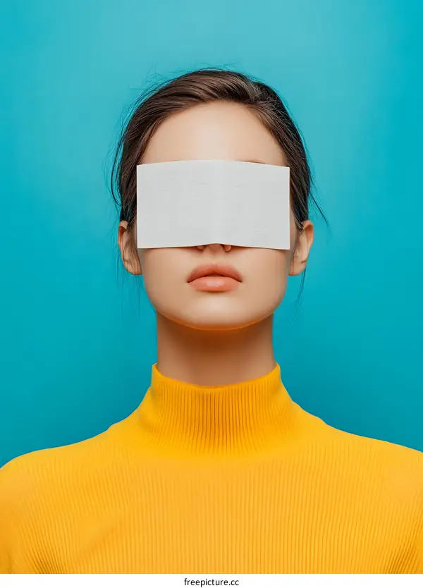 Woman With Paper Over Her Eyes
