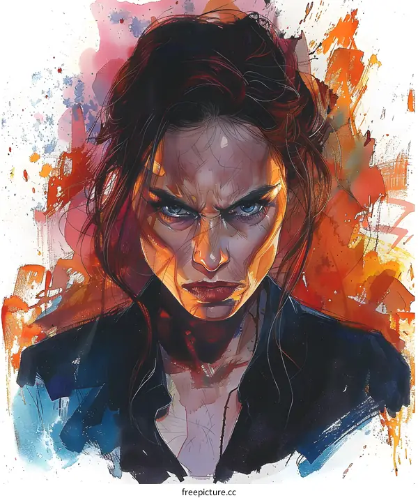 Angry Woman with Watercolor Background