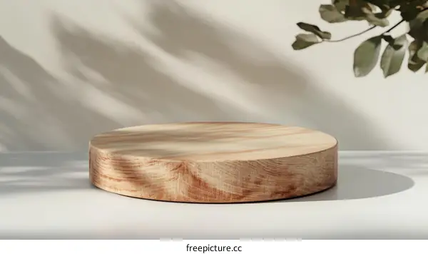 Wooden Display Podium with Natural Light and Shadow