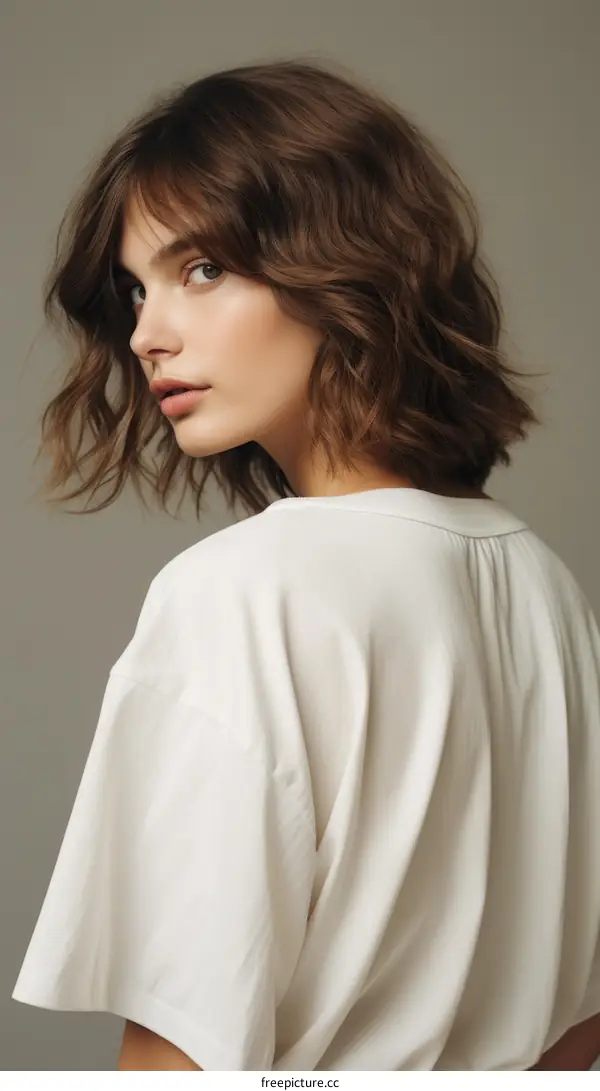 portrait of a young woman with brown hair wearing a white shirt