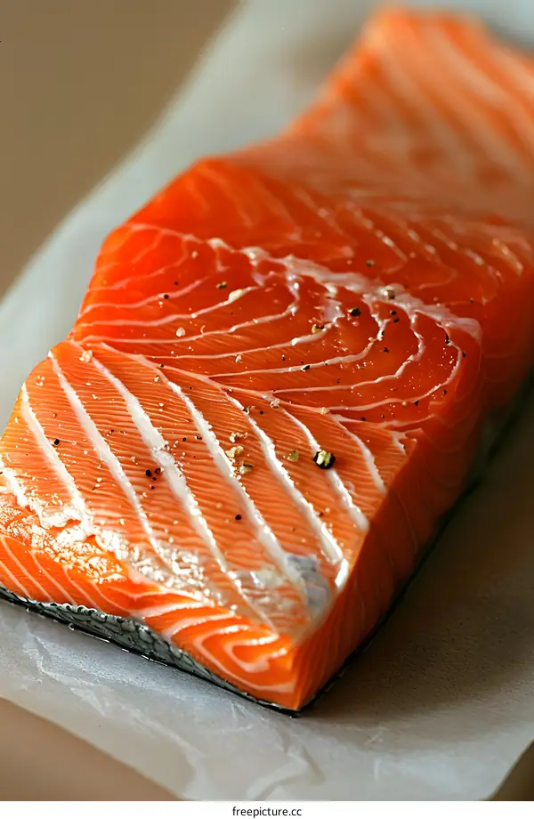 Fresh raw salmon fillet on white background