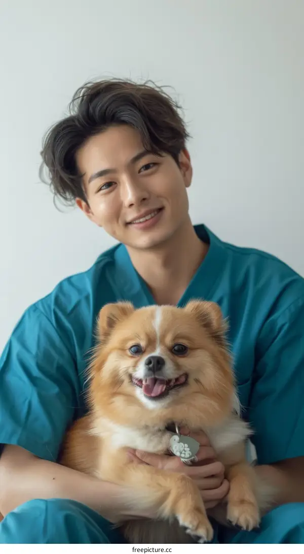 A veterinarian with a cute dog