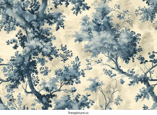 Chinoiserie Floral Design: Blue and White Trees and Flowers