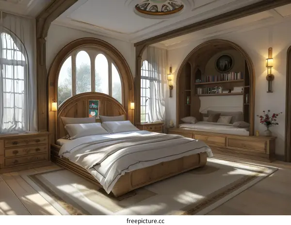 Elegant Wooden Bedroom Interior Design Illustration