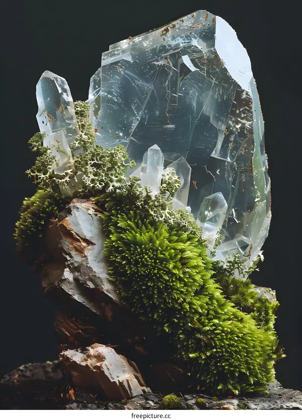Green Moss and Clear Quartz Crystal