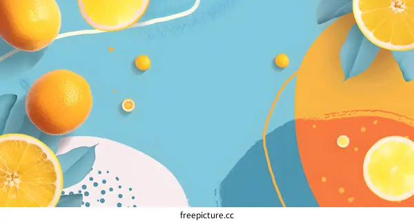 Abstract Blue and Orange Background with Citrus Fruit