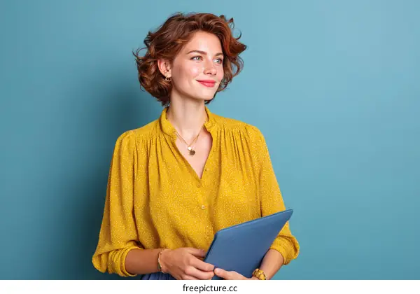 Confident Caucasian Woman Holding Documents