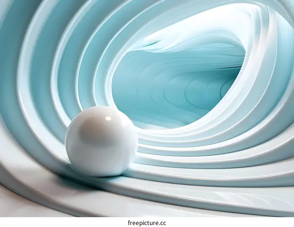3D rendering of a sphere in a blue tunnel