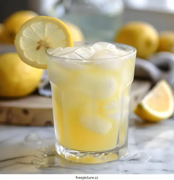 Refreshing Lemonade with Ice and Lemon Slice