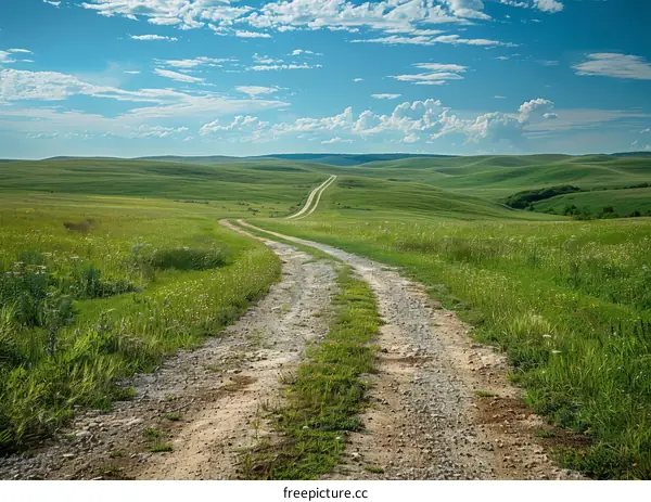 Country Road Through a Green Field