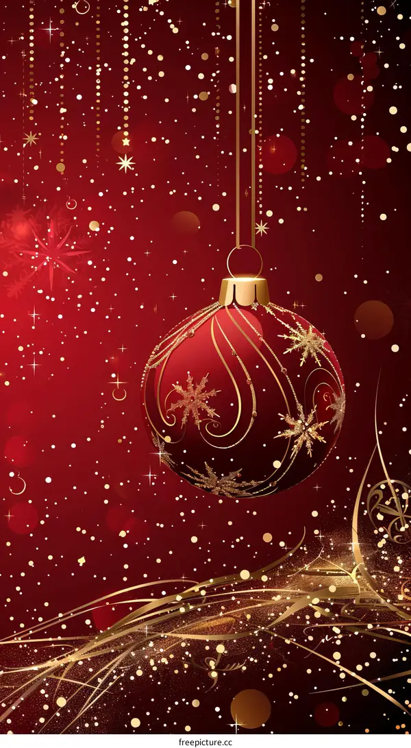 Elegant Red and Gold Christmas Ornament with Snowflakes