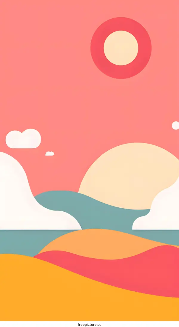 Summer Sunset Illustration With Pink Sky And Ocean