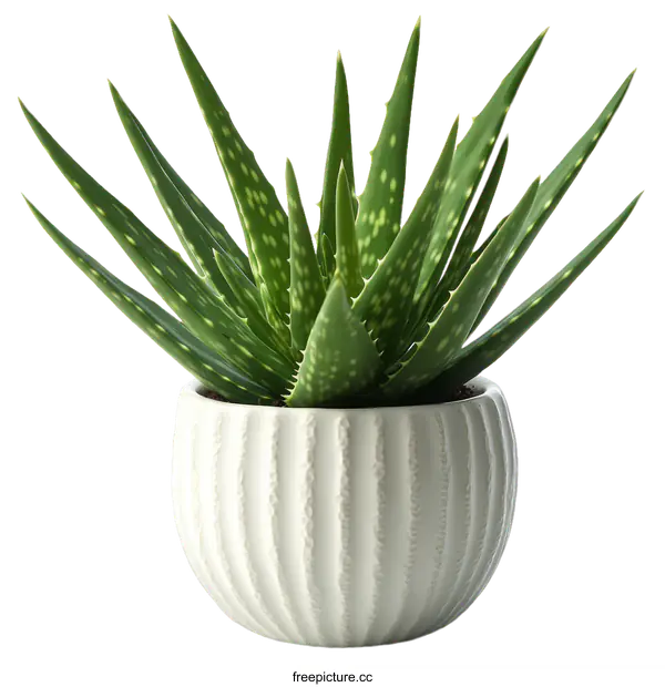 [Transparent Background PNG]Aloe Vera Plant in a Stylish White Pot