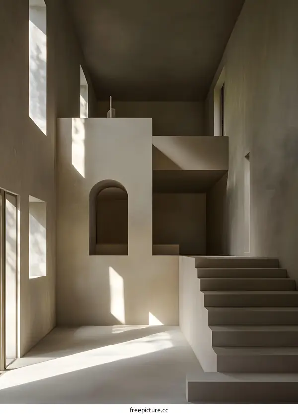 Modern Minimalist Interior Design With Concrete Walls and Sunlight