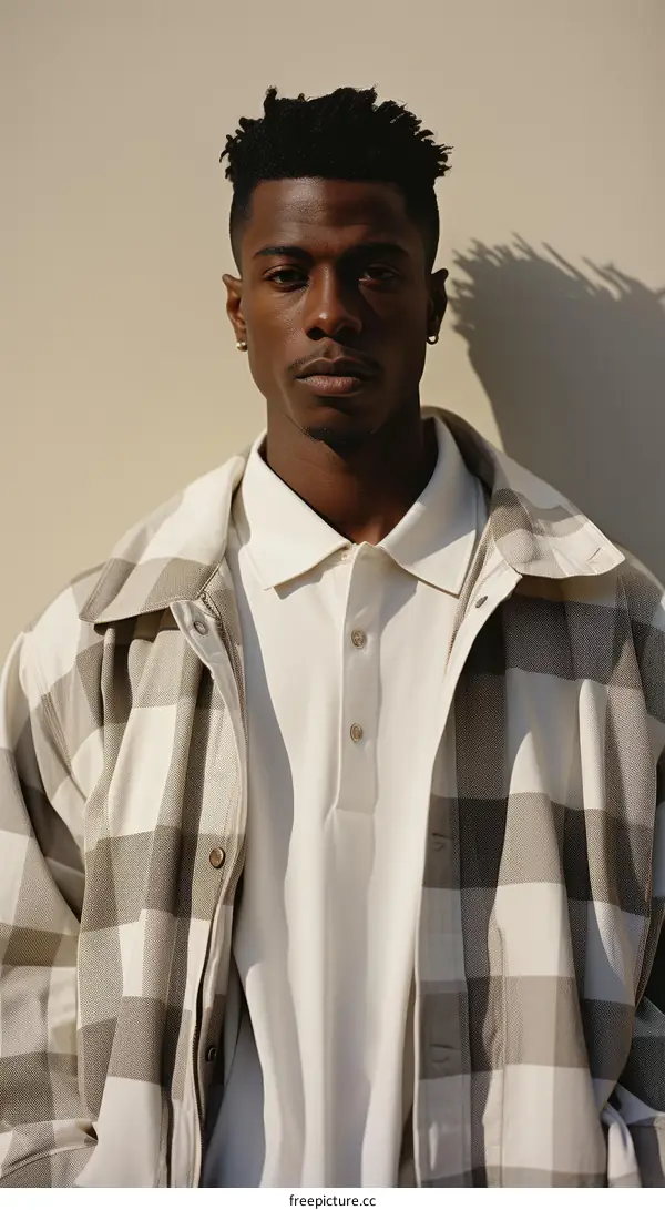 Black man wearing white shirt and gray jacket