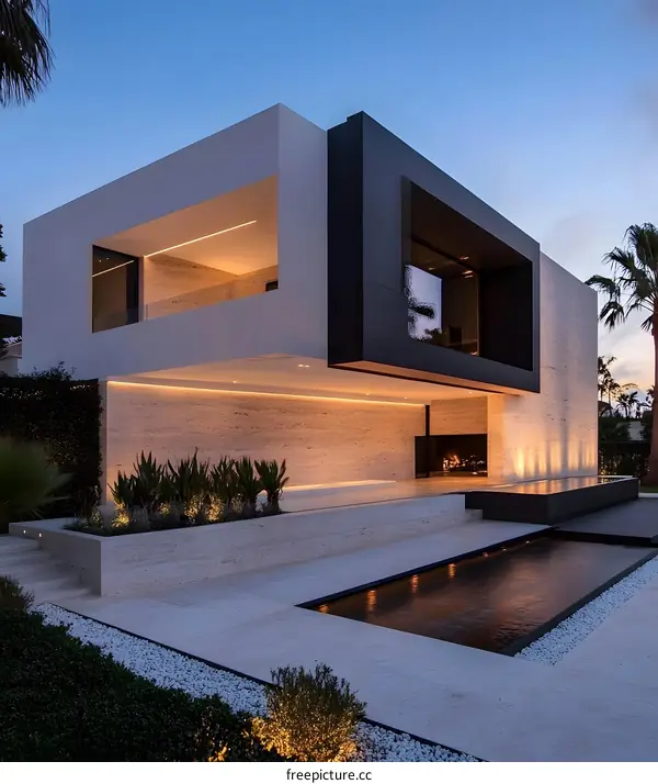 Modern Minimalist House with a Swimming Pool and Lush Greenery