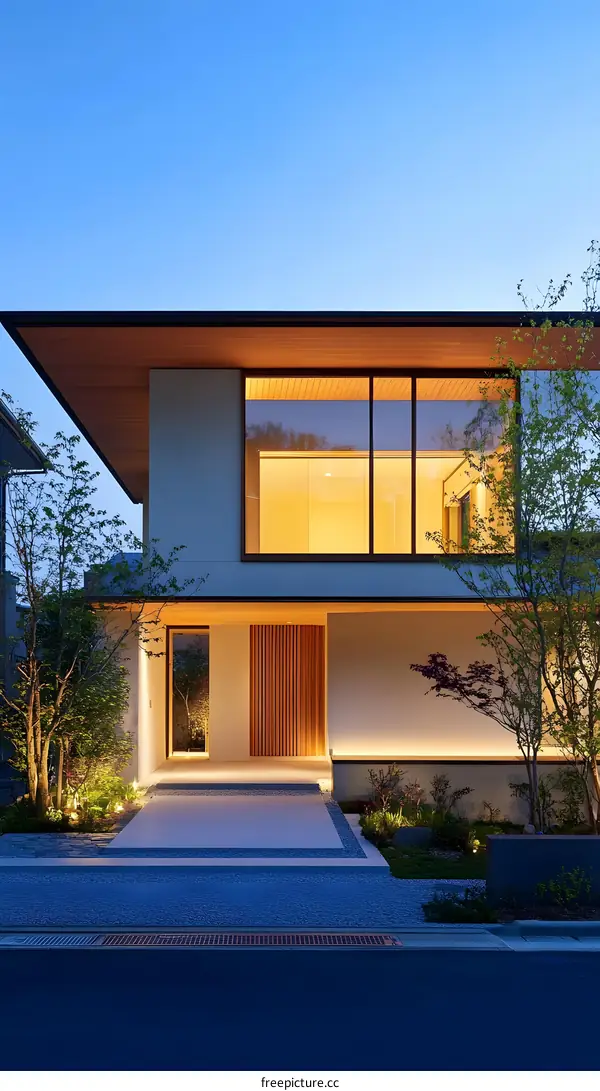 Modern Japanese Style Home with Stone Pathway and Minimalist Design