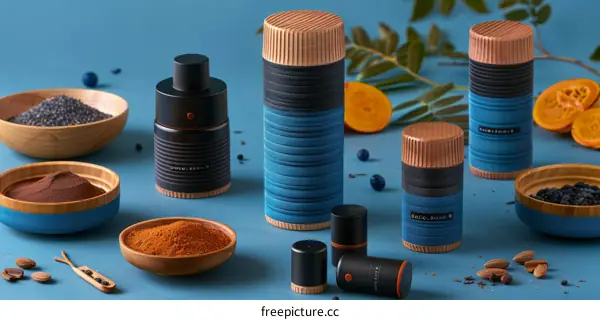 Spice Jars in Wooden Cylindrical Containers
