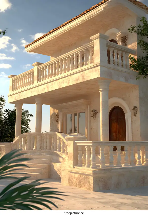 Mediterranean Style Home with Balcony and Steps