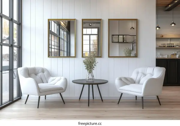 Modern Cozy Lounge Area with Gold Mirrors