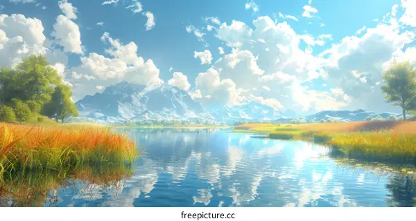 Tranquil Lake and Mountains with Lush Valley