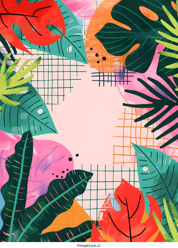 Tropical Leaves Illustration With Pink Background
