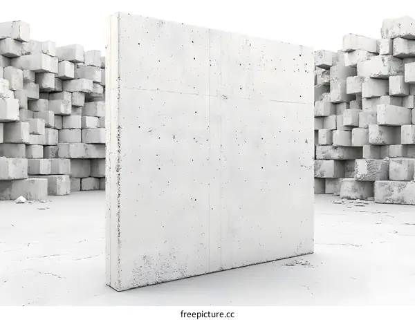 Abstract White Concrete Wall with Stacked Blocks
