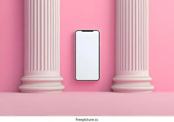 Pink Wall with White Columns and Phone Mockup