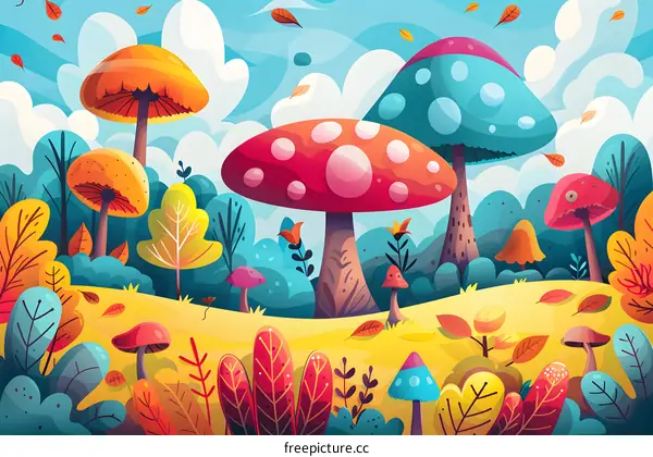 Colorful Mushroom Forest Illustration