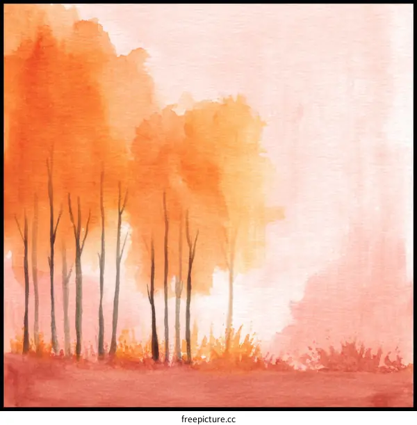 Autumn Watercolor Forest Scene