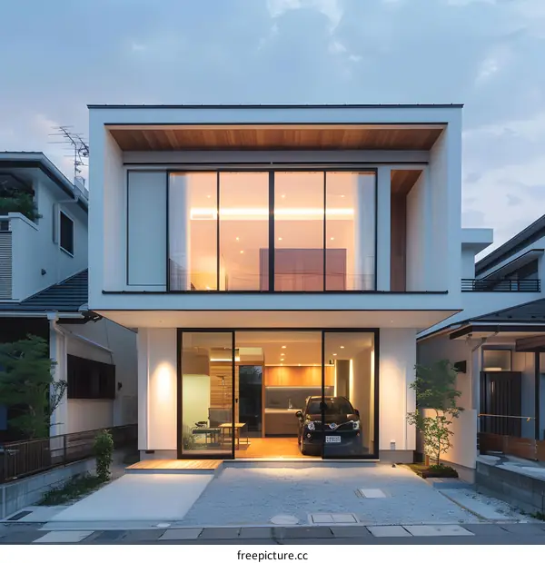 Modern Minimalist House with Large Windows and Glass Doors