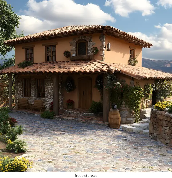 Rustic Stone Cottage with Red Tile Roof