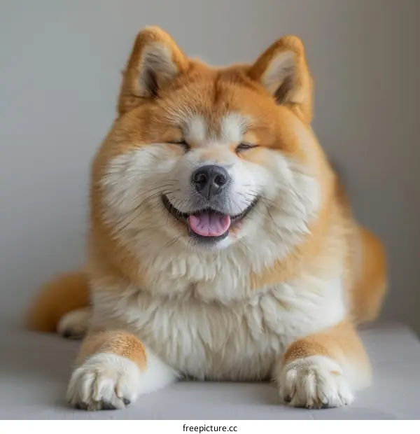 Smiling Akita with Closed Eyes