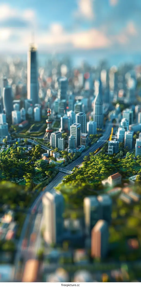 Miniature Cityscape Illustration of a Modern Metropolis