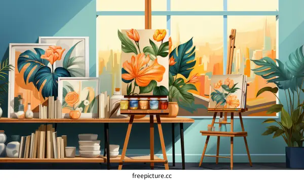 Artist's Studio with Large Window and City View