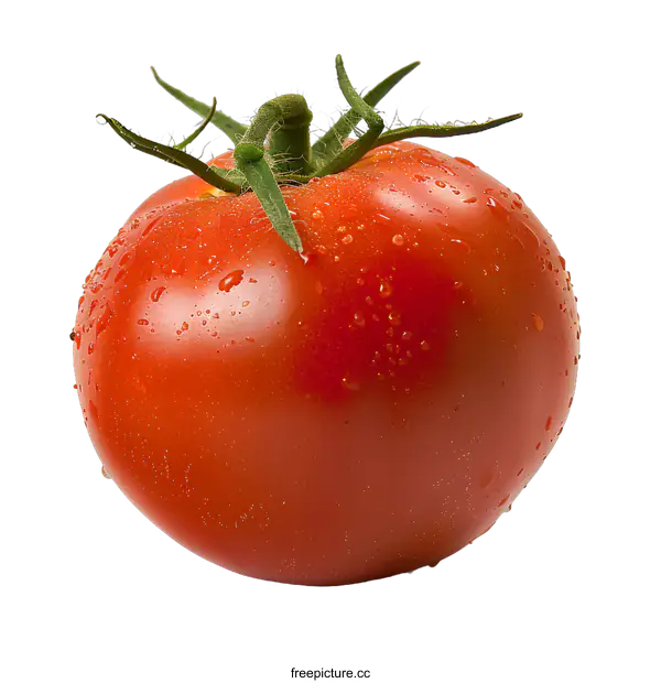 [Transparent Background PNG]Red Ripe Tomato with Water Drops