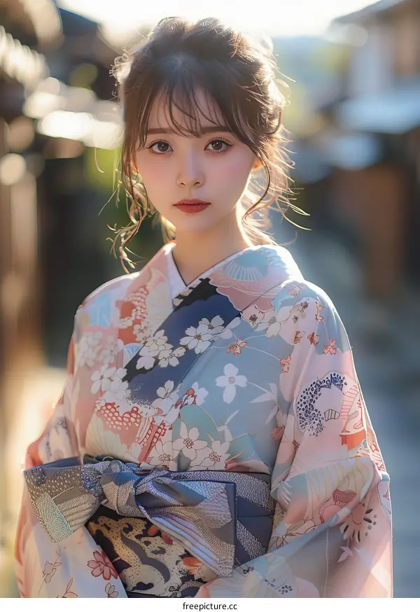 Asian Woman in Traditional Japanese Kimono