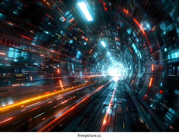 Abstract Neon Tunnel Lights Speed