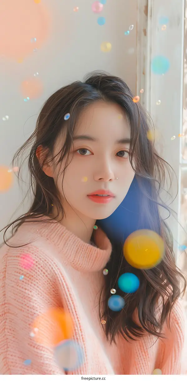 Portrait of a Beautiful Asian Woman in a Pink Sweater