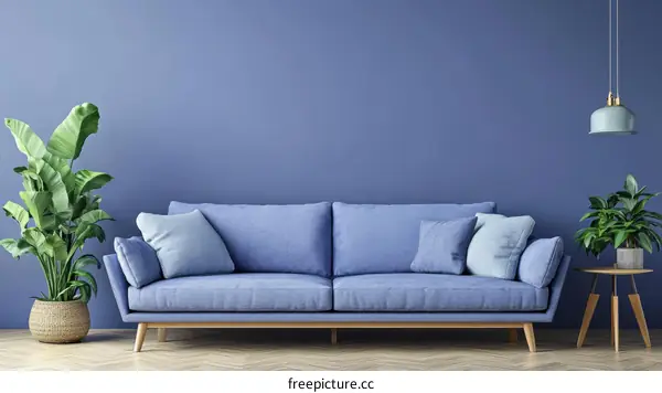 Modern Living Room Interior Design with Blue Sofa
