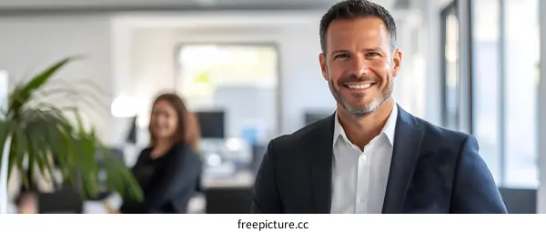 Smiling Businessman in Modern Office