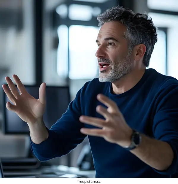 Caucasian Man Talking Passionately with Gestures