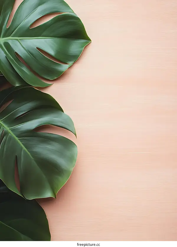 Green Monstera Leaves on Pink Background