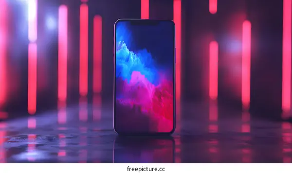Smartphone With Neon Lights Background