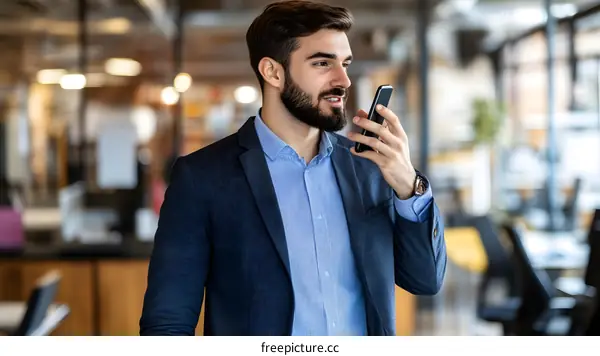 Businessman Talking on Phone in Office